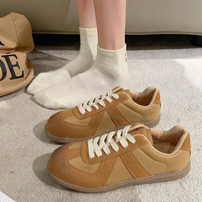 Outdoor Jogging Sneakers Suede Leather Patchwork Running Shoes Woman Lace Up Round Toe Leisure Trainers