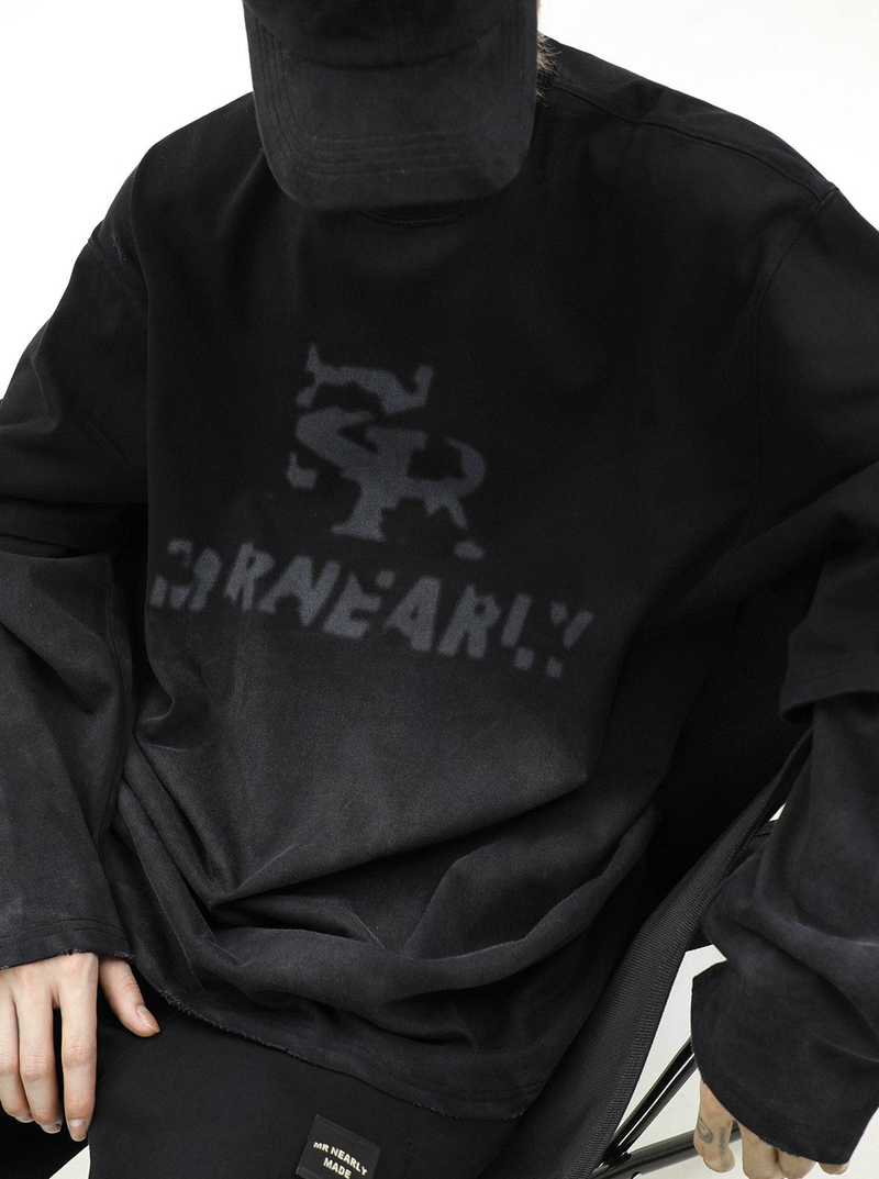 Oversize Damage Long-sleeve T-shirt & Wide-leg Sweatpants Set