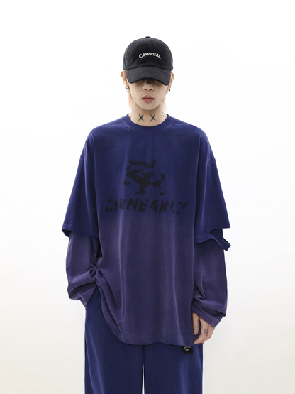 Oversize Damage Long-sleeve T-shirt & Wide-leg Sweatpants Set