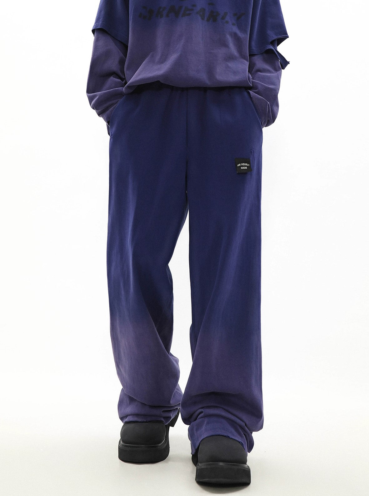 Oversize Damage Long-sleeve T-shirt & Wide-leg Sweatpants Set