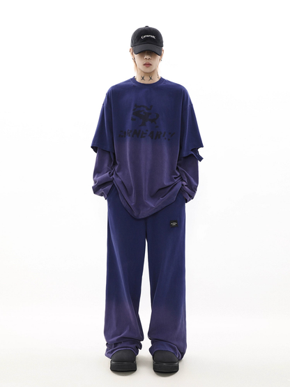 Oversize Damage Long-sleeve T-shirt & Wide-leg Sweatpants Set