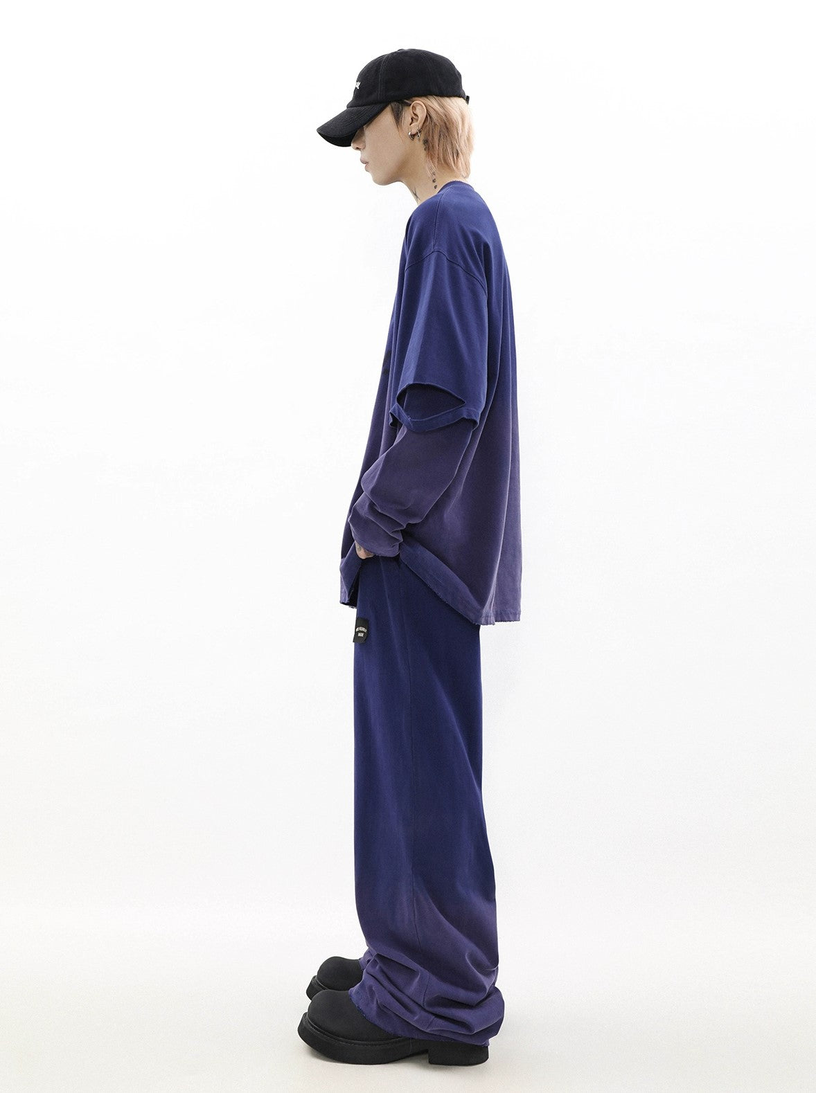 Oversize Damage Long-sleeve T-shirt & Wide-leg Sweatpants Set