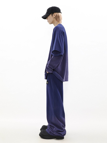 Oversize Damage Long-sleeve T-shirt & Wide-leg Sweatpants Set