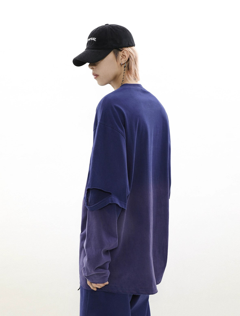 Oversize Damage Long-sleeve T-shirt & Wide-leg Sweatpants Set