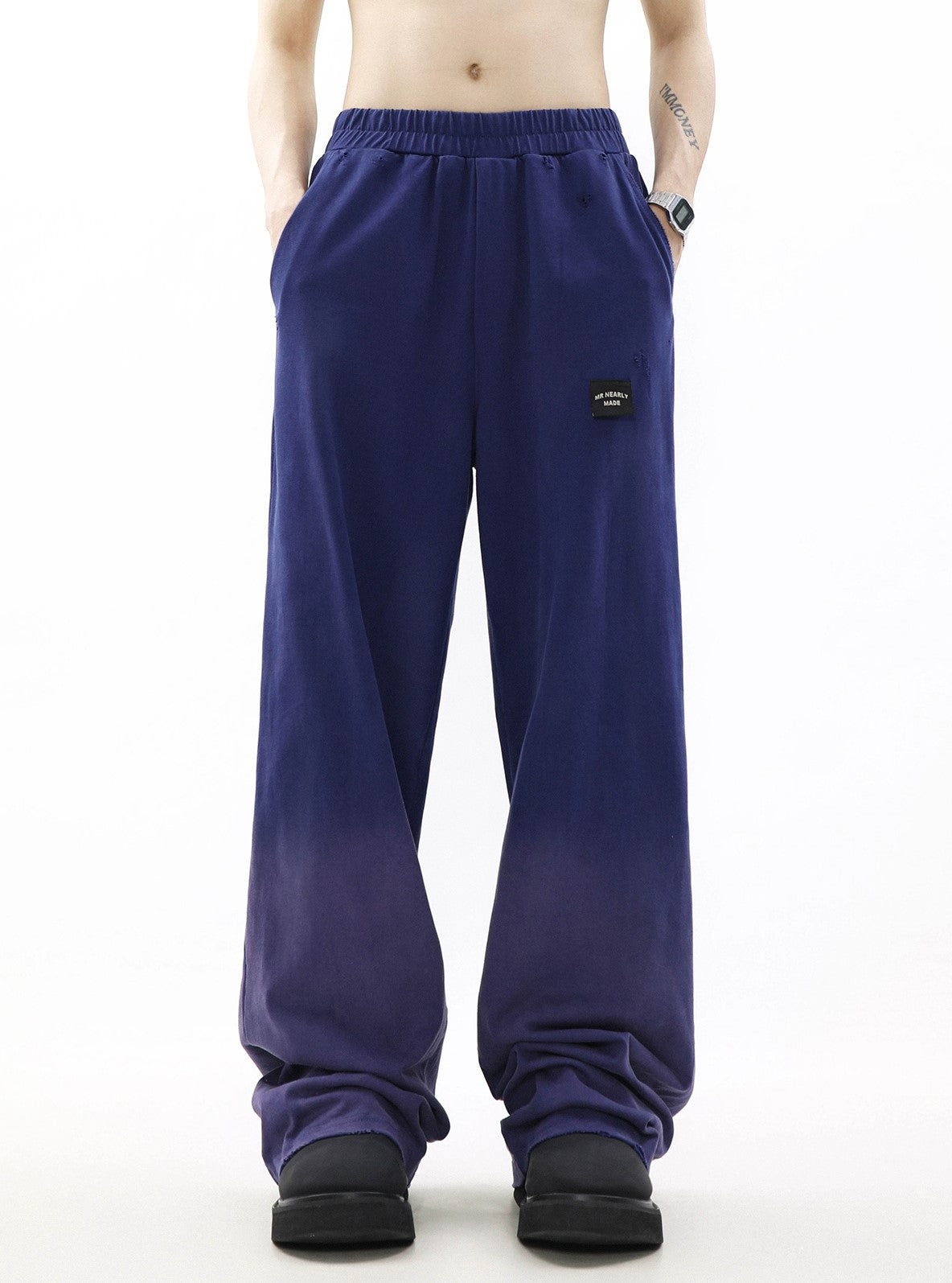 Oversize Damage Long-sleeve T-shirt & Wide-leg Sweatpants Set