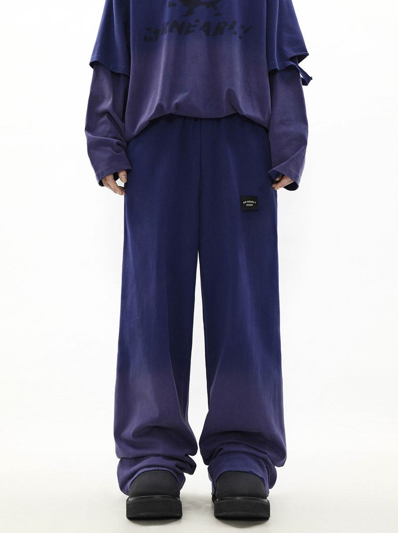 Oversize Damage Long-sleeve T-shirt & Wide-leg Sweatpants Set