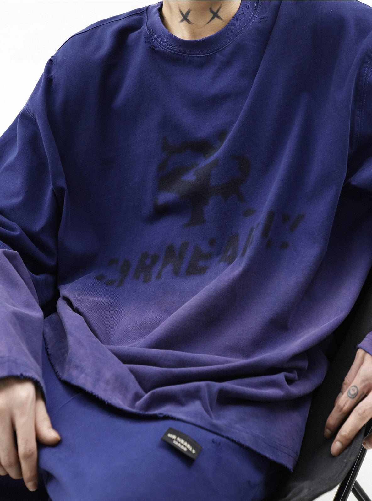 Oversize Damage Long-sleeve T-shirt & Wide-leg Sweatpants Set
