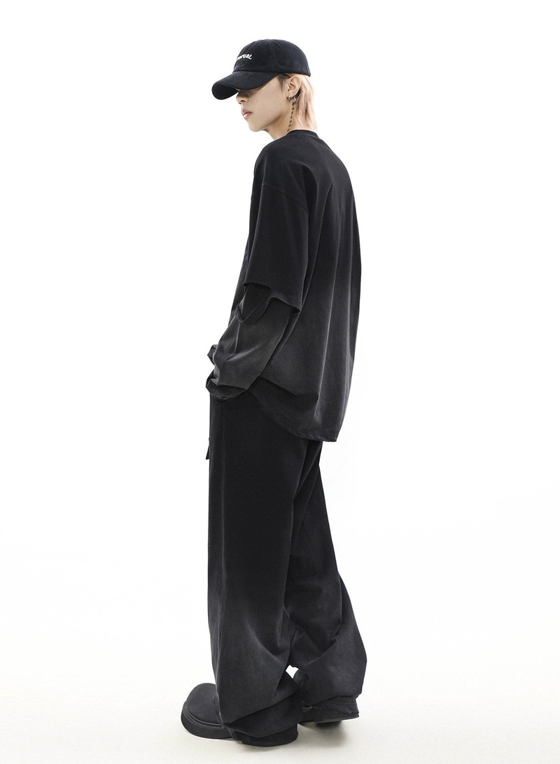 Oversize Damage Long-sleeve T-shirt & Wide-leg Sweatpants Set
