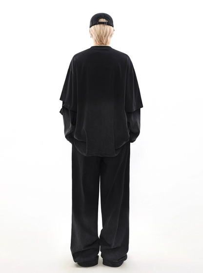 Oversize Damage Long-sleeve T-shirt & Wide-leg Sweatpants Set
