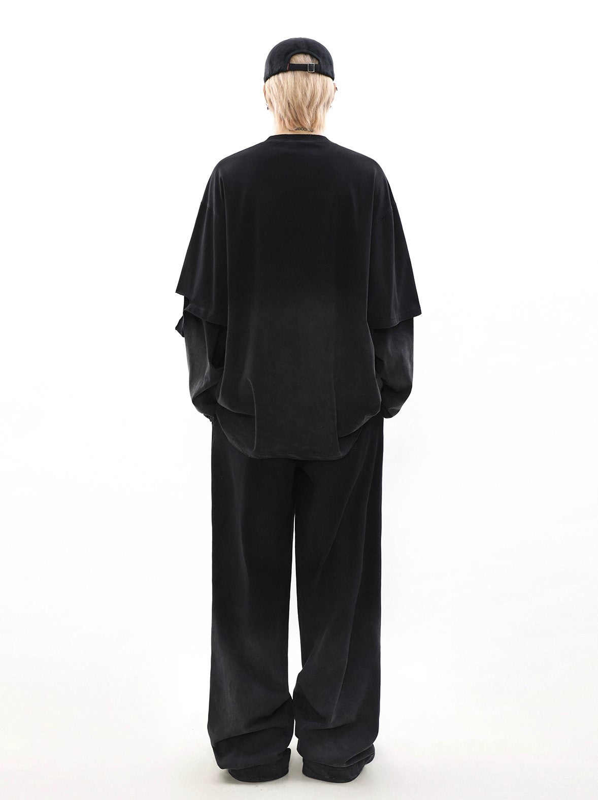 Oversize Damage Long-sleeve T-shirt & Wide-leg Sweatpants Set