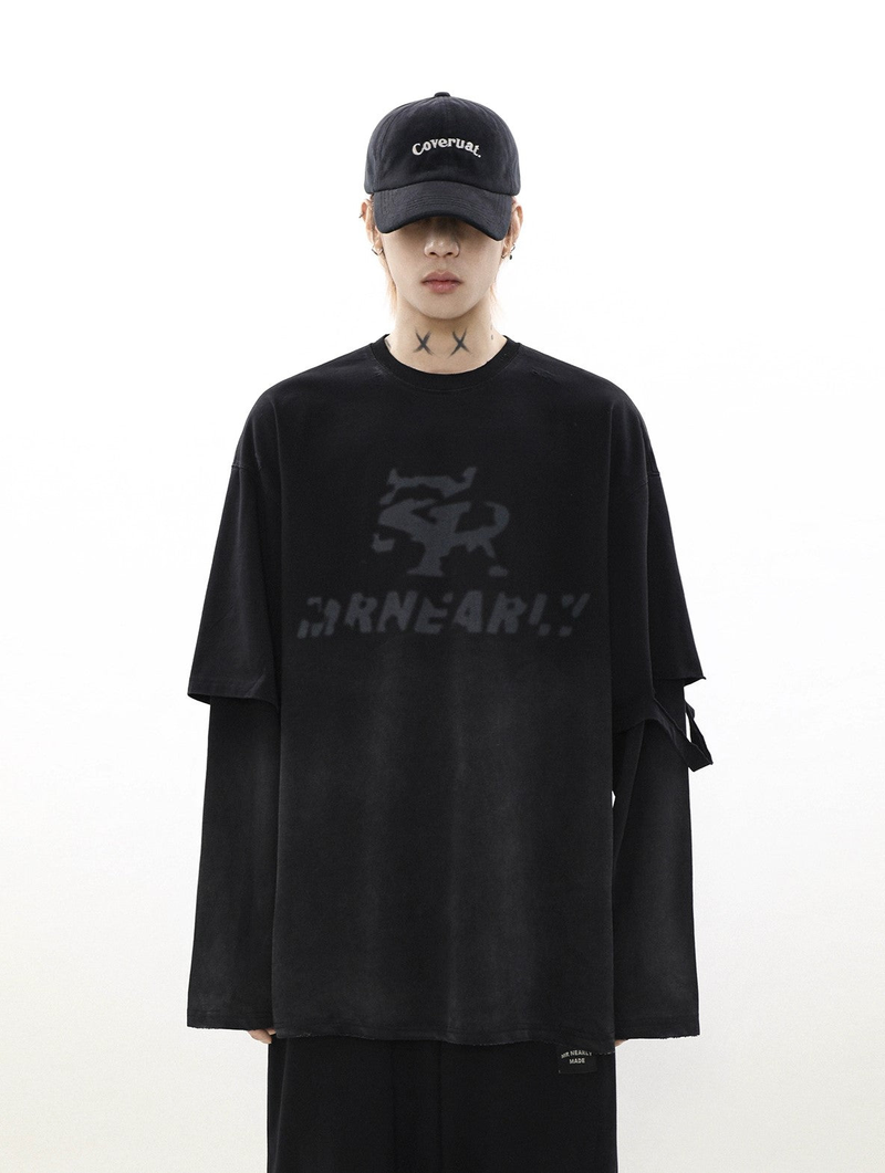Oversize Damage Long-sleeve T-shirt & Wide-leg Sweatpants Set