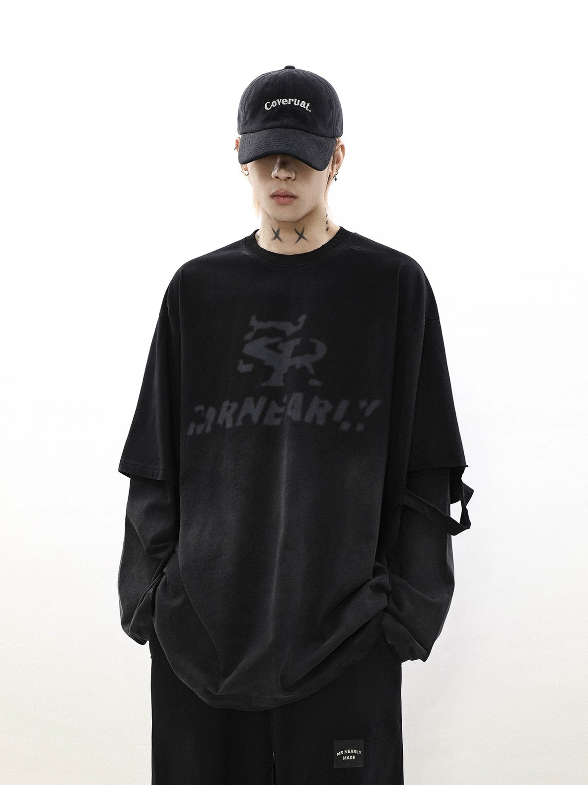 Oversize Damage Long-sleeve T-shirt & Wide-leg Sweatpants Set