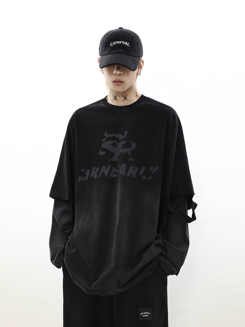 Oversize Damage Long-sleeve T-shirt & Wide-leg Sweatpants Set
