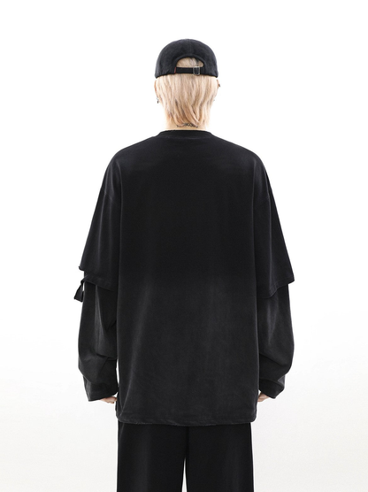 Oversize Damage Long-sleeve T-shirt & Wide-leg Sweatpants Set