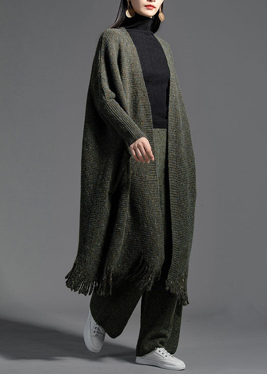 Oversized Green Tasseled Knit Loose Cardigan Spring Ly0025