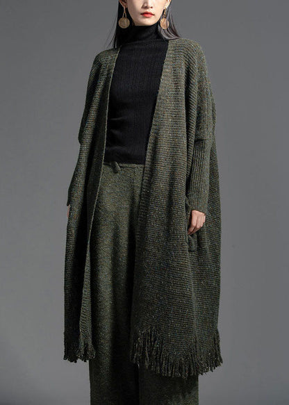 Oversized Green Tasseled Knit Loose Cardigan Spring Ly0025