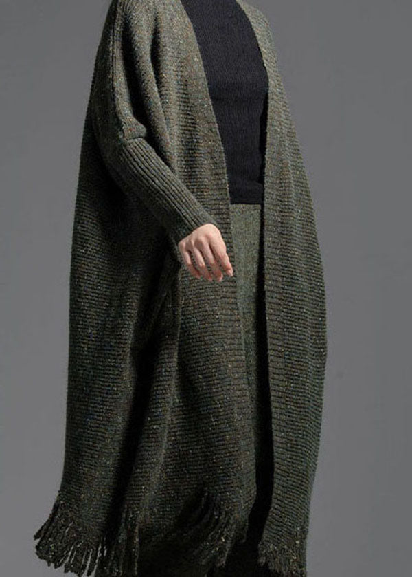 Oversized Green Tasseled Knit Loose Cardigan Spring Ly0025