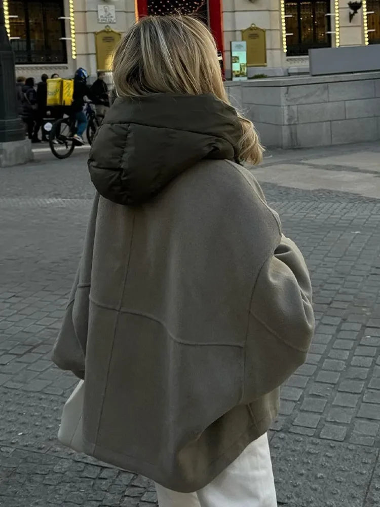 Oversized Hooded Thicken Patchwork Long Winter Warm Street Coat