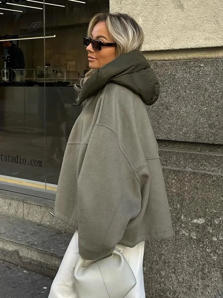 Oversized Hooded Thicken Patchwork Long Winter Warm Street Coat