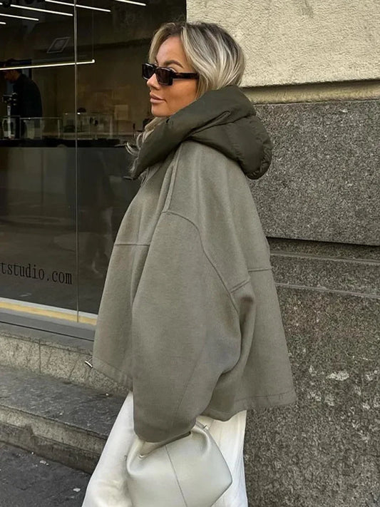 Oversized Hooded Thicken Patchwork Long Winter Warm Street Coat