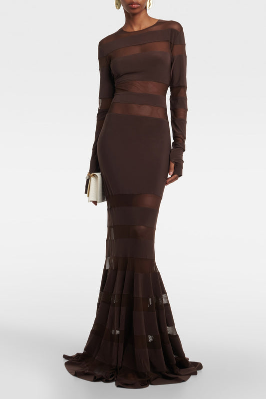 Ophelia Mesh Splice Crewneck Maxi Dress
