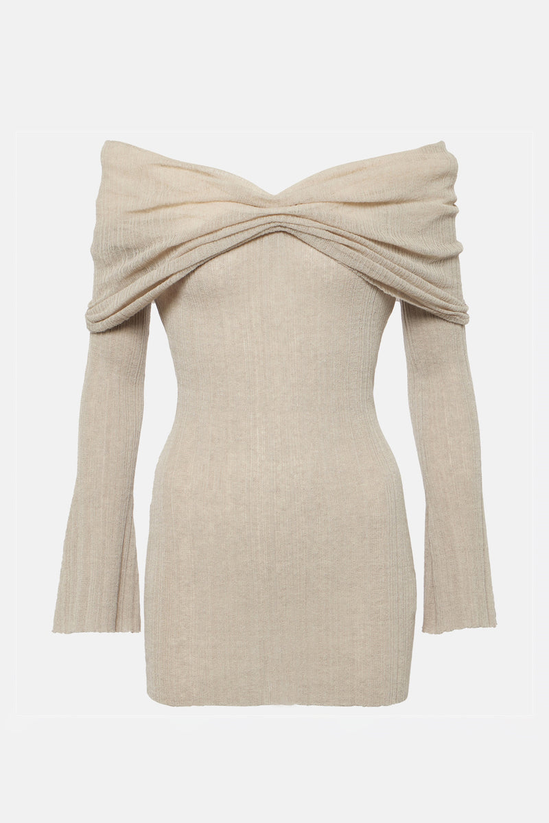 Elma Off Shoulder Flared Knit Mini Dress