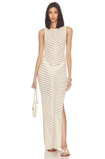 Knit Sleeve Split Midi Dress