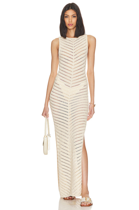 Knit Sleeve Split Midi Dress