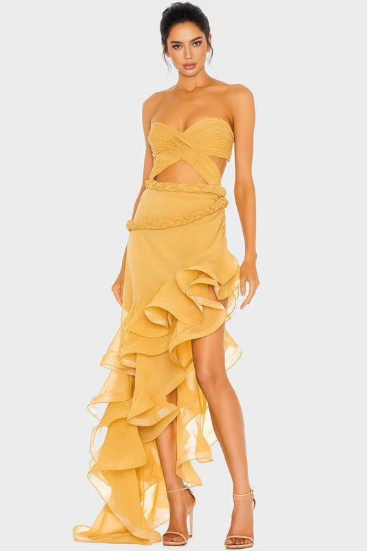 Adri Pleat Strapless Cut Out Maxi Dress