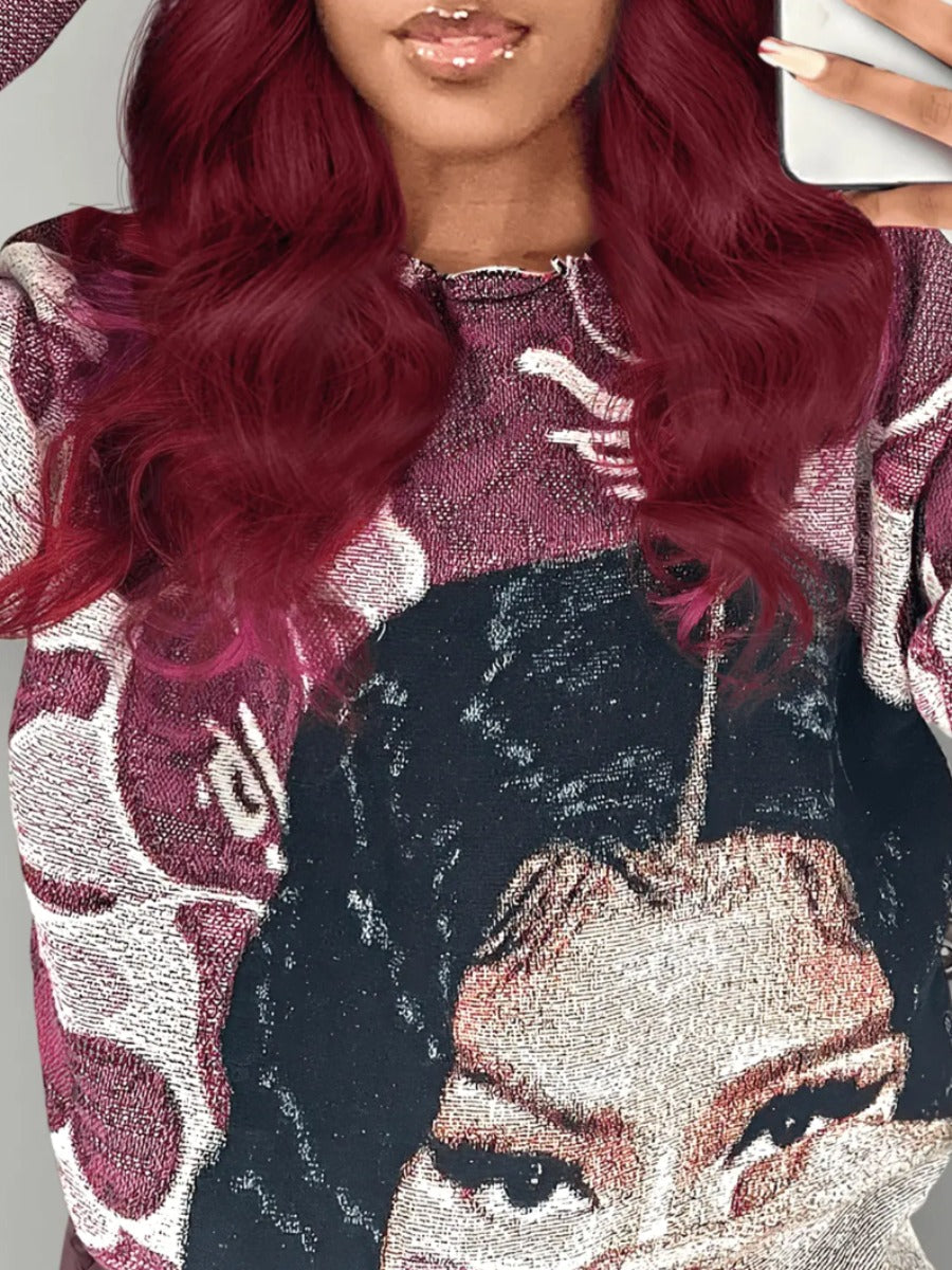 Dropped Shoulder Figure Print Sweatshirt Bo5042