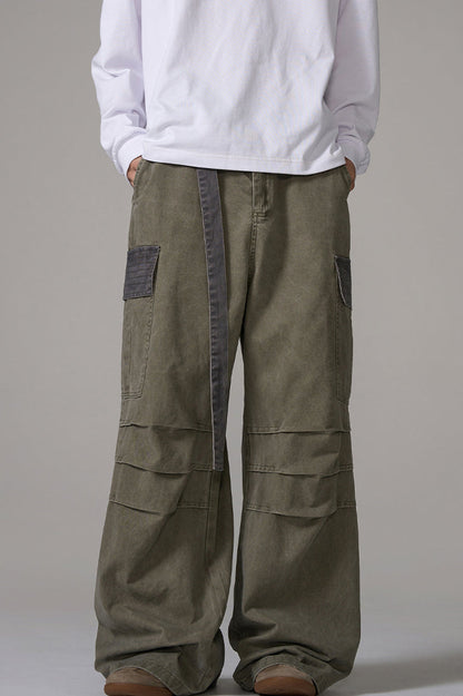 Two-tone Military Cargo Wide Leg Pants