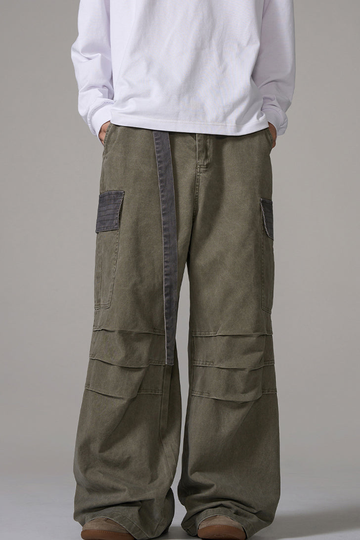 Two-tone Military Cargo Wide Leg Pants