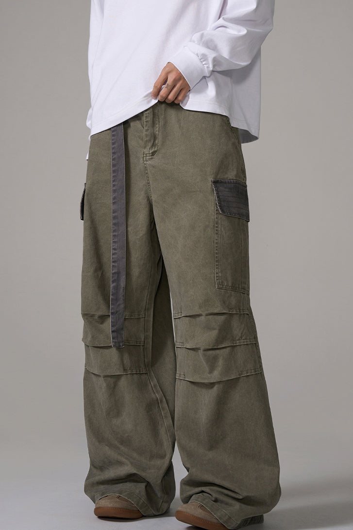 Two-tone Military Cargo Wide Leg Pants