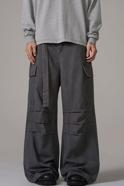 Two-tone Military Cargo Wide Leg Pants