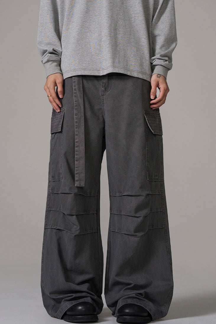 Two-tone Military Cargo Wide Leg Pants