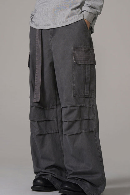 Two-tone Military Cargo Wide Leg Pants