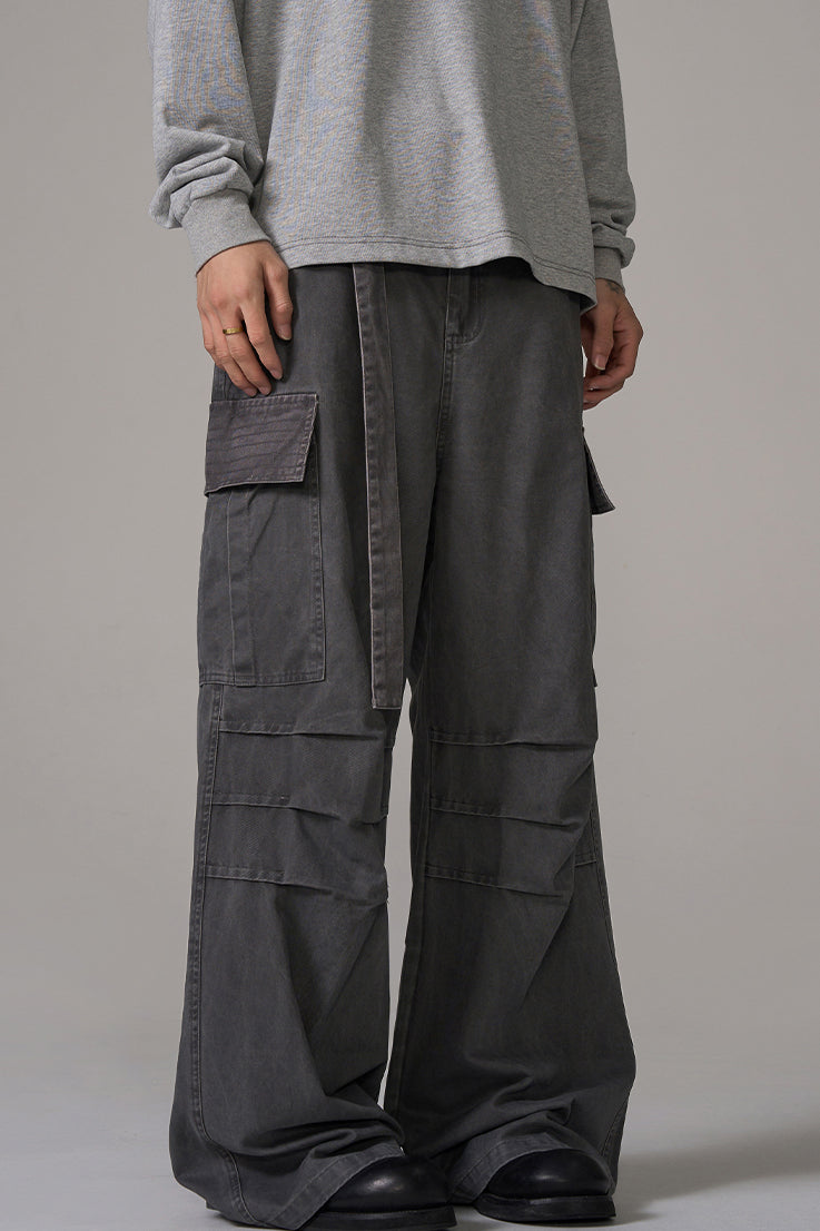 Two-tone Military Cargo Wide Leg Pants