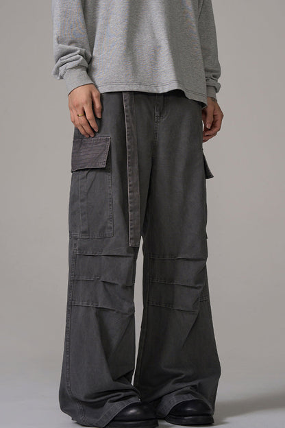 Two-tone Military Cargo Wide Leg Pants