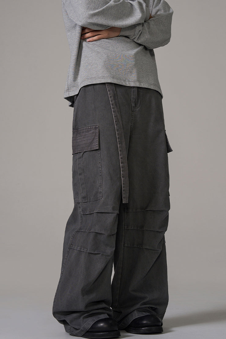 Two-tone Military Cargo Wide Leg Pants