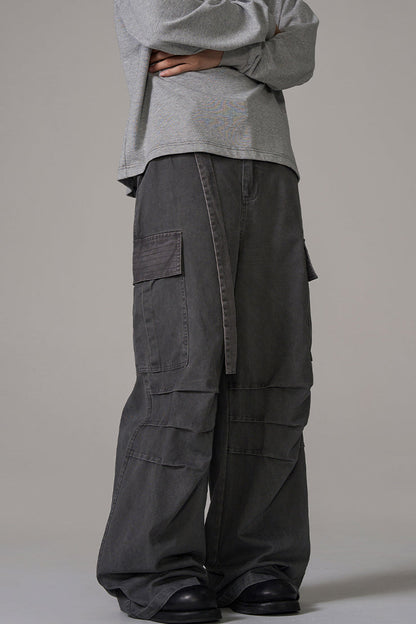 Two-tone Military Cargo Wide Leg Pants