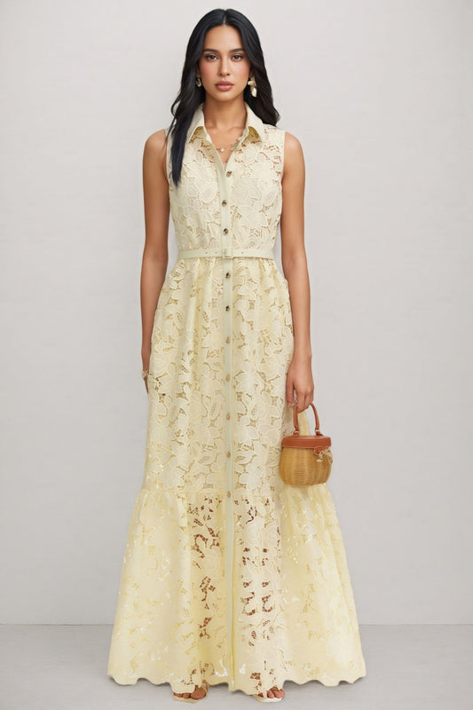 Caialt Yellow Lace Maxi Dress
