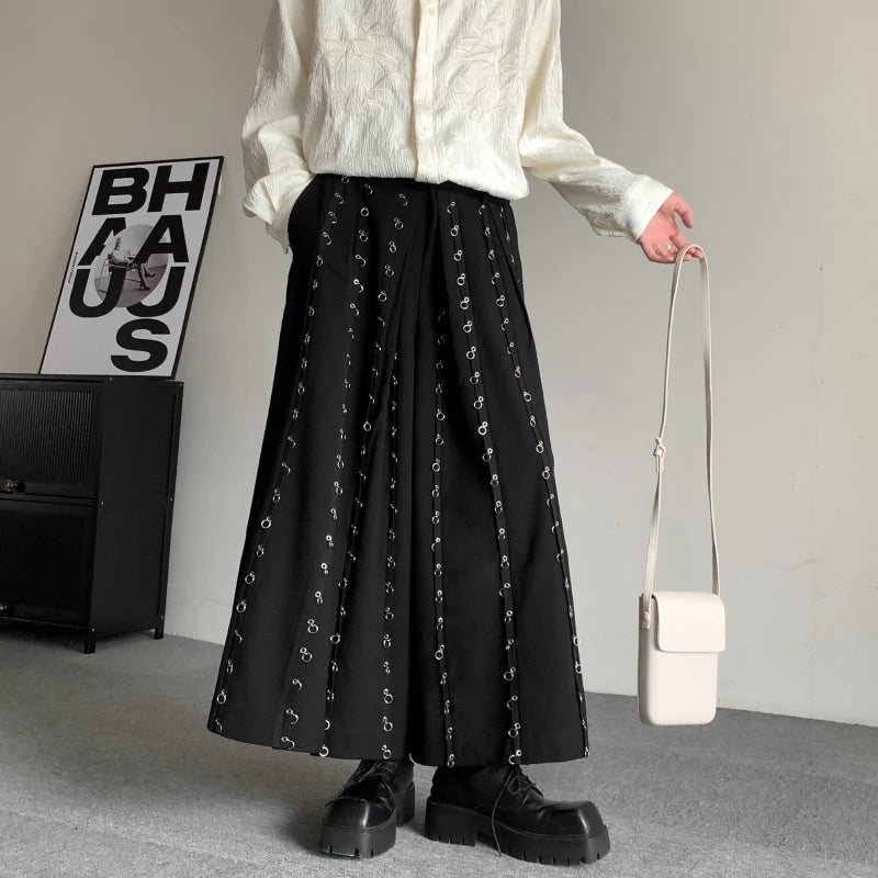 Pants Metal Button Patchwork Wide Leg Pants