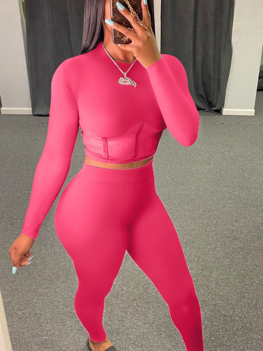 Sxy Crop Top See Through Skinny Pants Set At9020