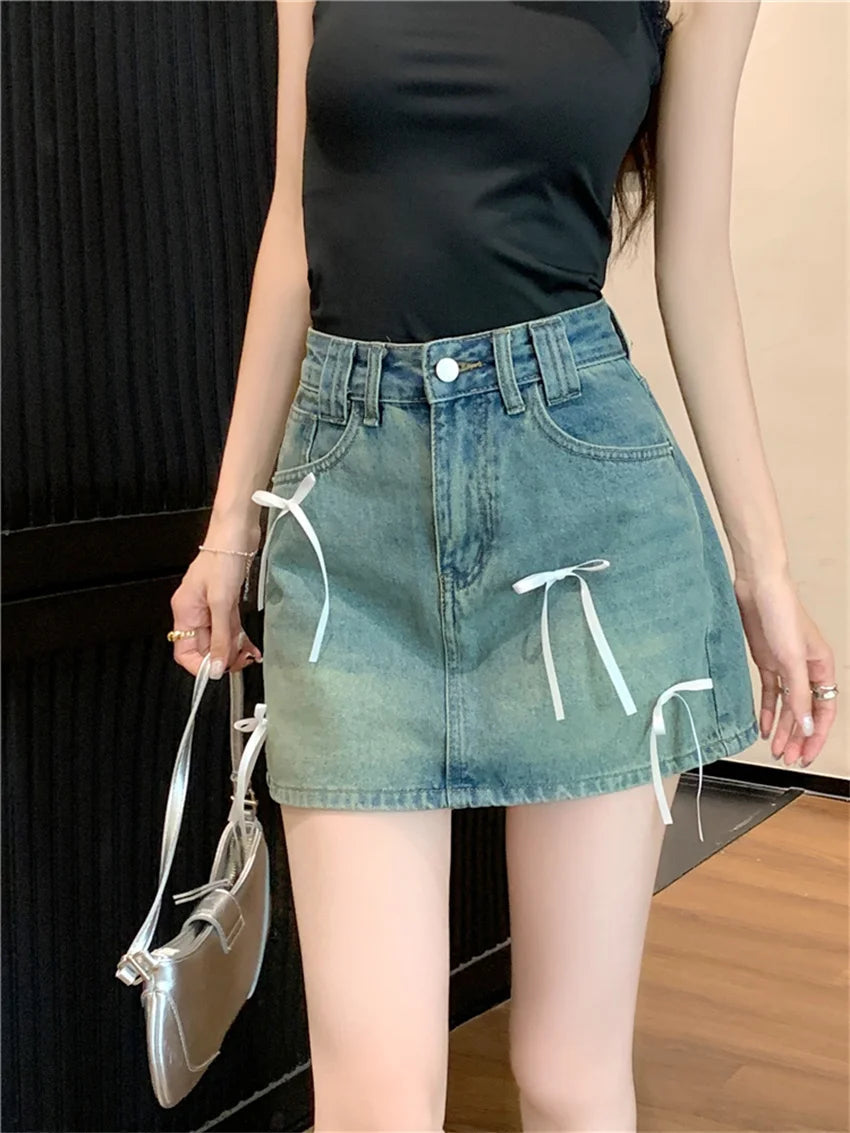 Denim Bow Detail Skirt