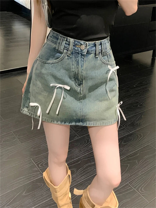Denim Bow Detail Skirt
