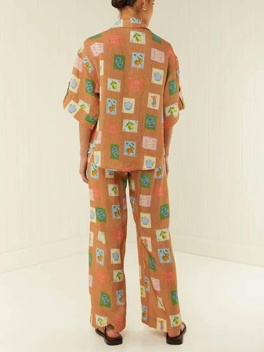 Botanical Print Loose Pants Set