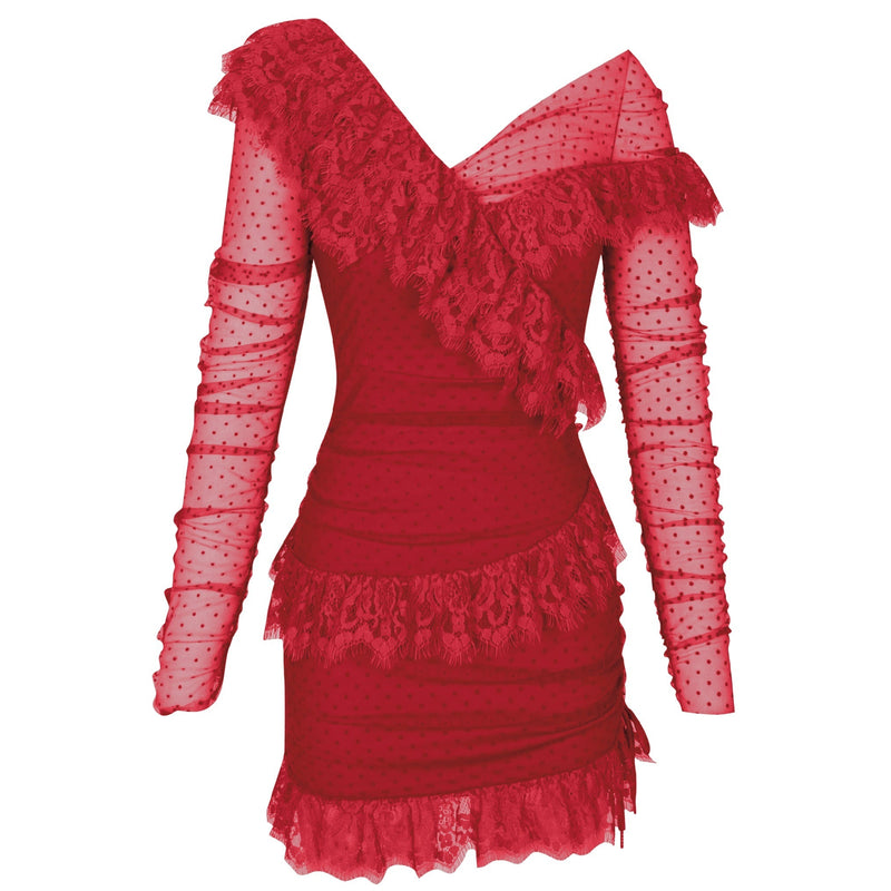 Off Shoulder Asymmetrical Frill Mini Dress Pp19409