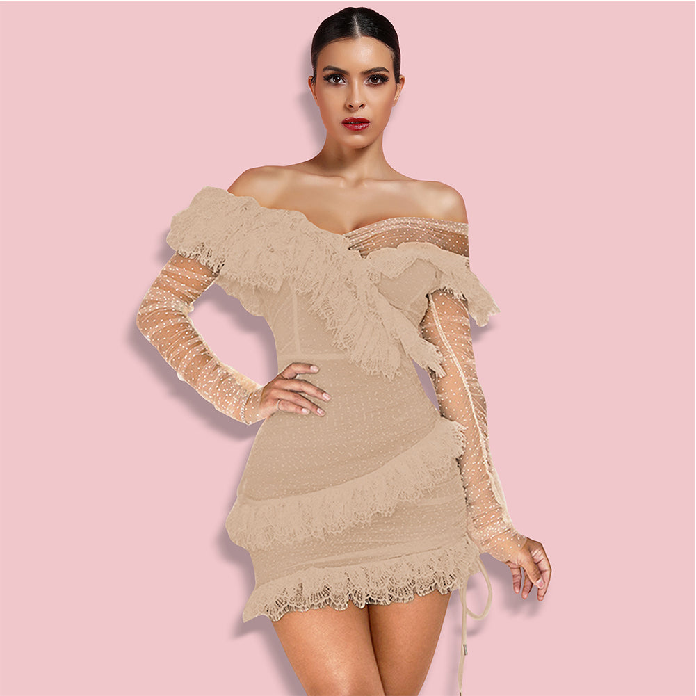 Off Shoulder Asymmetrical Frill Mini Dress Pp19409