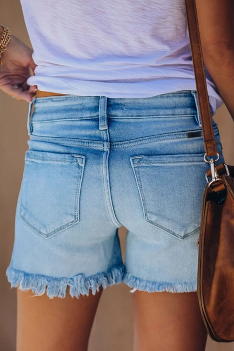 Ripped Fringed Denim Shorts