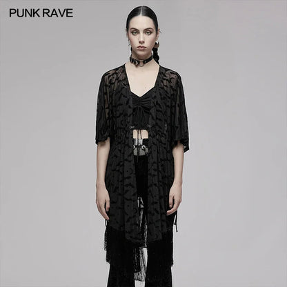 Tassel Bat Moon Flocking Gothic Wizard Halloween Cardigan